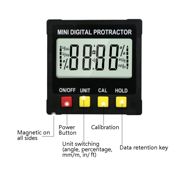 Inclinometro con display digitale elettronico Goniometro di livello inclinato Righello angolare magnetico a quattro lati, Magnetic Angle Ruler