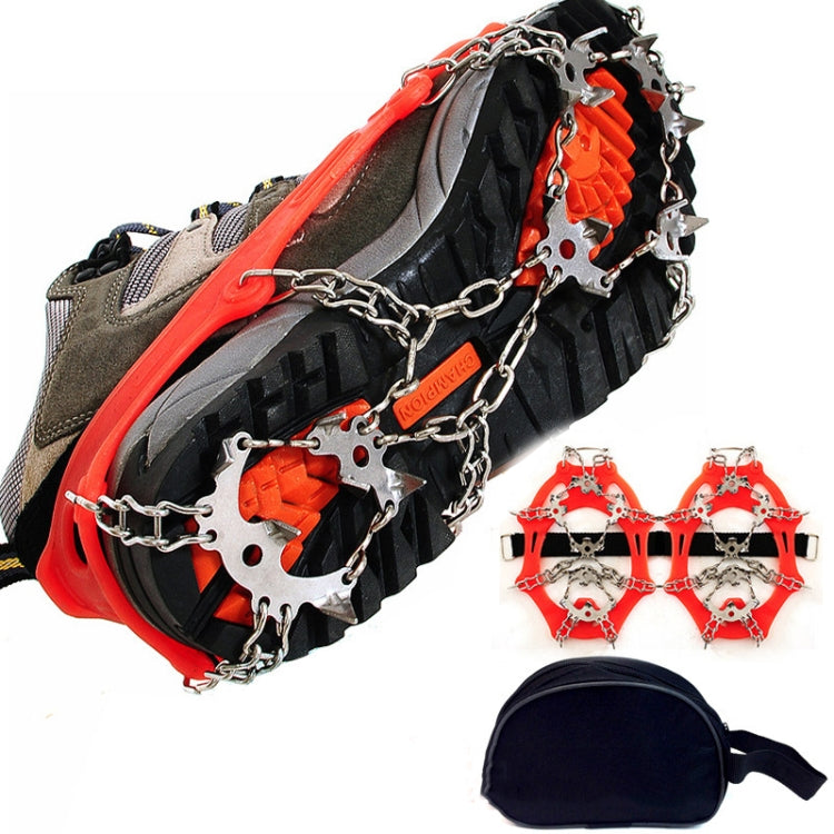 Ramponi da esterno in acciaio inossidabile 430 a 18 denti Scarpe da trekking sulla neve Copriscarpe antiscivolo con punte, Taglia:, 18-Tooth M (Orange), 18-Tooth L (Black)
