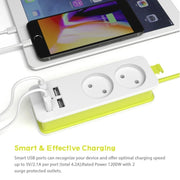 Multipresa 1/2 Spina UE 4 Porte USB 1200W 250V Cavo da 1,5 m Presa multipla portatile a muro, EU Plug Outlets