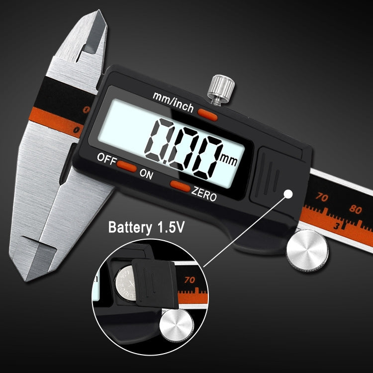 Calibro a corsoio elettronico ad alta precisione con display digitale, corpo in plastica, 0-150 mm, 2 Units of mm/inch, 3 Units of mm/in/f