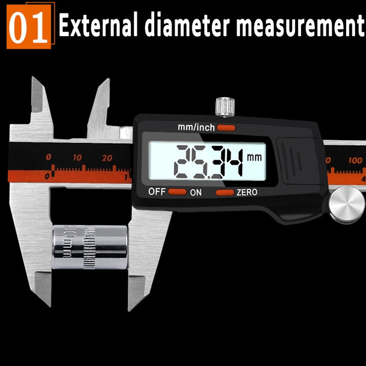 Calibro a corsoio elettronico ad alta precisione con display digitale, corpo in plastica, 0-150 mm, 2 Units of mm/inch, 3 Units of mm/in/f
