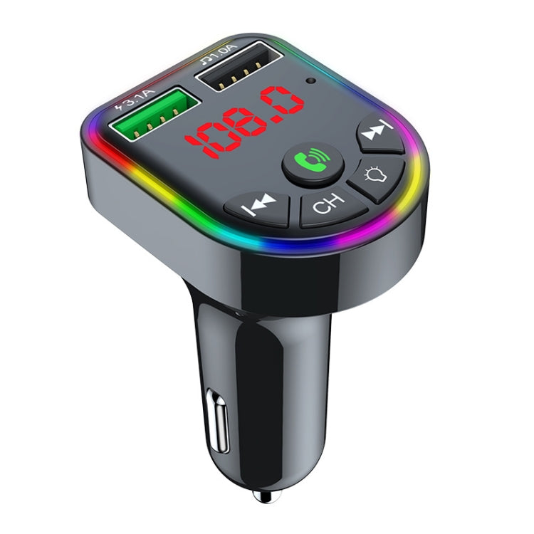 F5 Trasmettitore FM per auto Lettore musicale MP3 vivavoce Bluetooth Atmosfera colorata Luce, F5