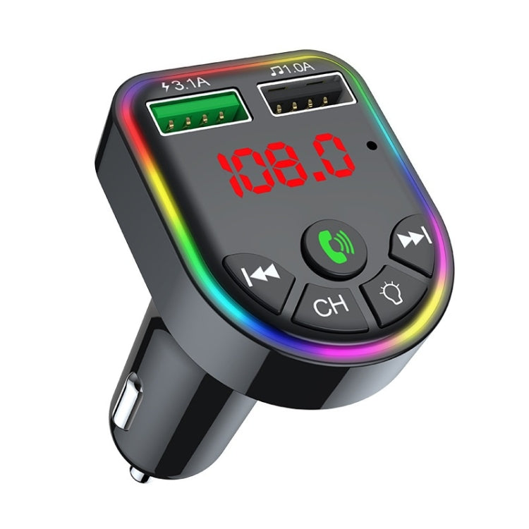 F5 Trasmettitore FM per auto Lettore musicale MP3 vivavoce Bluetooth Atmosfera colorata Luce, F5