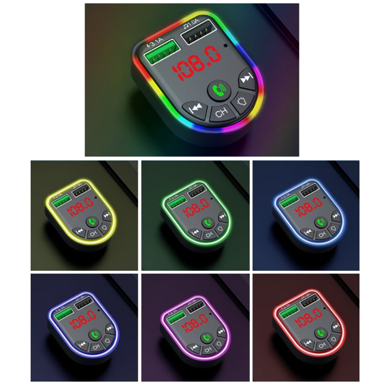F5 Trasmettitore FM per auto Lettore musicale MP3 vivavoce Bluetooth Atmosfera colorata Luce, F5