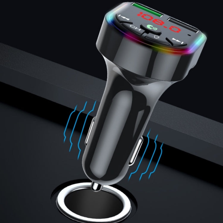 F5 Trasmettitore FM per auto Lettore musicale MP3 vivavoce Bluetooth Atmosfera colorata Luce, F5