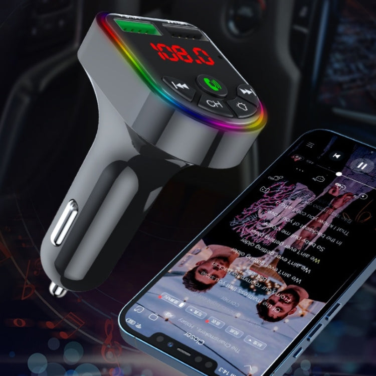F5 Trasmettitore FM per auto Lettore musicale MP3 vivavoce Bluetooth Atmosfera colorata Luce, F5