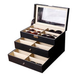 Custodia per occhiali a tre strati con 18 griglie Scatola di imballaggio per esposizione di occhiali da sole in pelle PU personalizzata, Size: 33.5x19.5x22.5 cm
