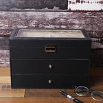 Custodia per occhiali a tre strati con 18 griglie Scatola di imballaggio per esposizione di occhiali da sole in pelle PU personalizzata, Size: 33.5x19.5x22.5 cm
