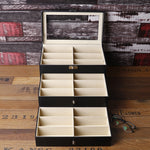 Custodia per occhiali a tre strati con 18 griglie Scatola di imballaggio per esposizione di occhiali da sole in pelle PU personalizzata, Size: 33.5x19.5x22.5 cm