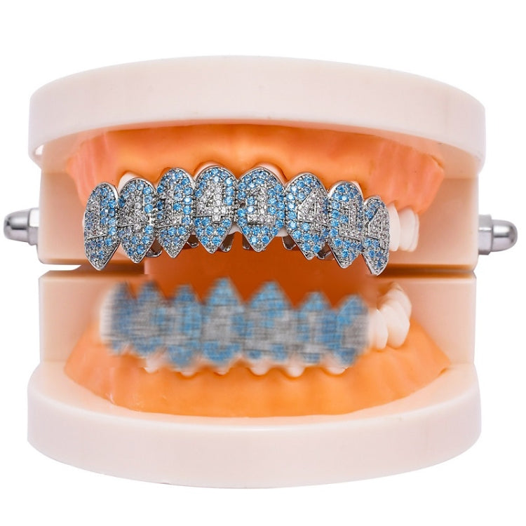 Bretelle Hip Hop Vampiro di Halloween con 8 zirconi, Platinum Suit, Gold Suit, Platinum Upper Teeth, Platinum Lower Teeth, Gold Upper Teeth, Gold Lower Teeth