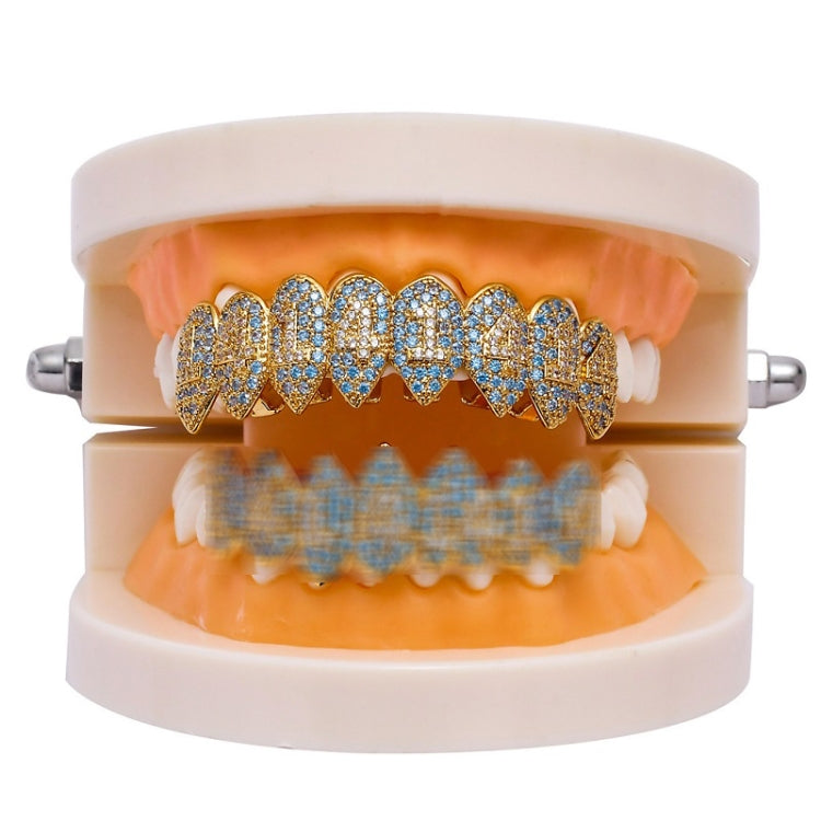 Bretelle Hip Hop Vampiro di Halloween con 8 zirconi, Platinum Suit, Gold Suit, Platinum Upper Teeth, Platinum Lower Teeth, Gold Upper Teeth, Gold Lower Teeth