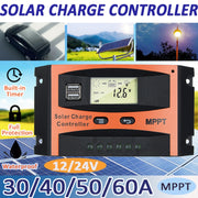 Regolatore solare di identificazione automatica MPPT 12V/24V con uscita USB, 30A, 40A, 50A, 60A