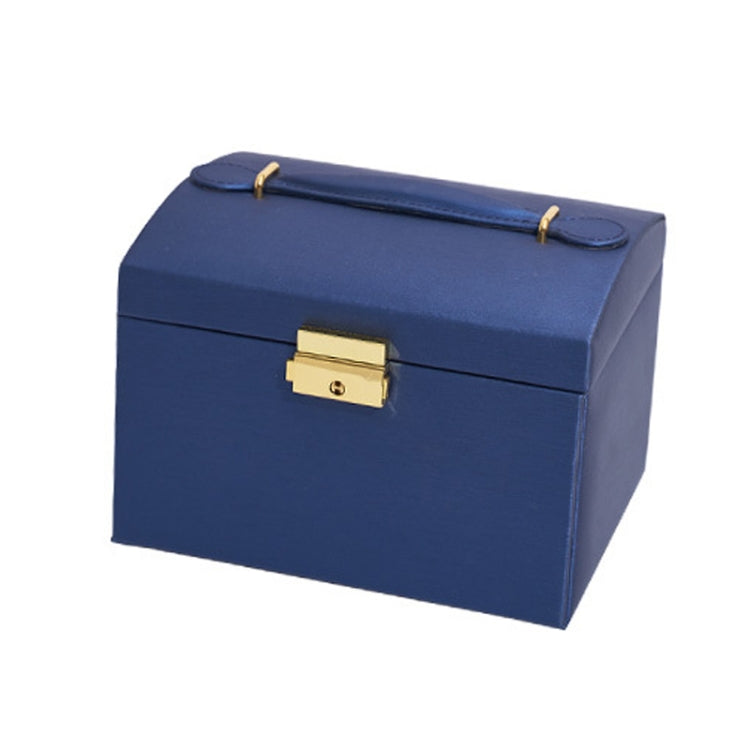 Scatola porta orecchini per gioielli con cassetto in pelle a tre strati con serratura, Three-Layer (Nude Pink), Three-Layer (Navy Blue), Three-Layer (Creamy White), Three-Layer (Dark Green)