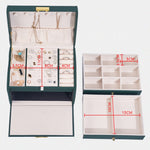 Scatola porta orecchini per gioielli con cassetto in pelle a tre strati con serratura, Three-Layer (Nude Pink), Three-Layer (Navy Blue), Three-Layer (Creamy White), Three-Layer (Dark Green)
