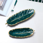 Phnom Penh Piatto da dessert in ceramica Piatto di piume Vassoio portaoggetti per frutta secca con foglie di banana, dimensioni:, Large （Bright Emerald), Small (Bright Emerald), Large (Bright Peach Pink), Small (Bright Peach Pink), Large (Matt Black)  ...