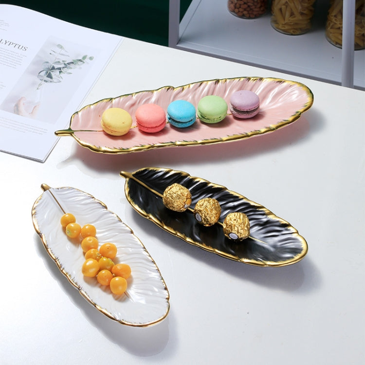 Phnom Penh Piatto da dessert in ceramica Piatto di piume Vassoio portaoggetti per frutta secca con foglie di banana, dimensioni:, Large （Bright Emerald), Small (Bright Emerald), Large (Bright Peach Pink), Small (Bright Peach Pink), Large (Matt Black)  ...