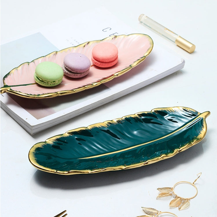 Phnom Penh Piatto da dessert in ceramica Piatto di piume Vassoio portaoggetti per frutta secca con foglie di banana, dimensioni:, Large （Bright Emerald), Small (Bright Emerald), Large (Bright Peach Pink), Small (Bright Peach Pink), Large (Matt Black)  ...