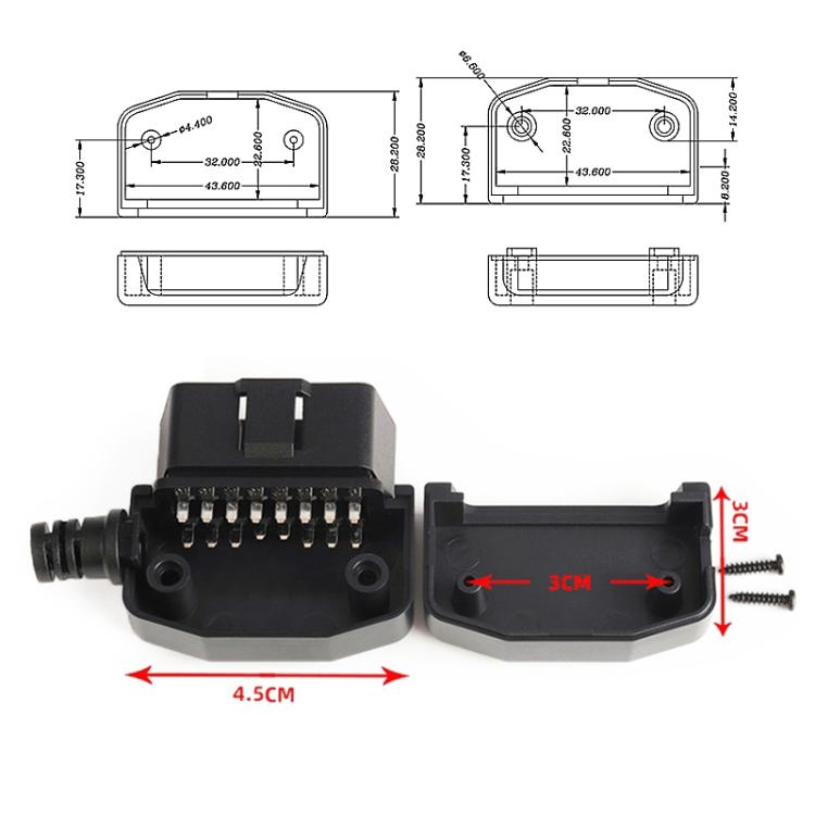 5 PCS 16PIN Connettore maschio per auto Connettore OBD2 Spina + Shell + Line Card + Vite OBD Plug J1962M, OBD Plug