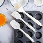 Set di utensili da forno fai-da-te per frittelle da cucina 3 in 1 Set di spazzole per barbecue a grana colorata + spatola per burro + set di spatole, White