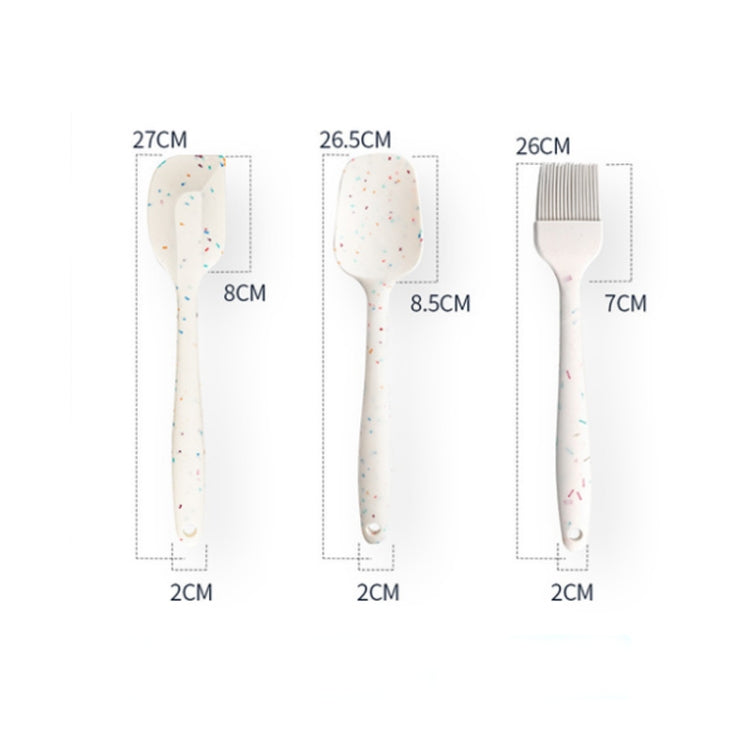 Set di utensili da forno fai-da-te per frittelle da cucina 3 in 1 Set di spazzole per barbecue a grana colorata + spatola per burro + set di spatole, White