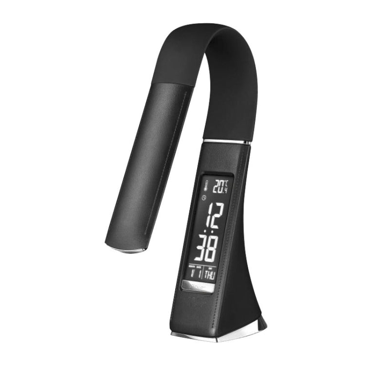 Lampada da scrivania a LED con struttura in pelle dimmerabile a 3 livelli U2 5W con display temperatura/orologio/calendario, Black