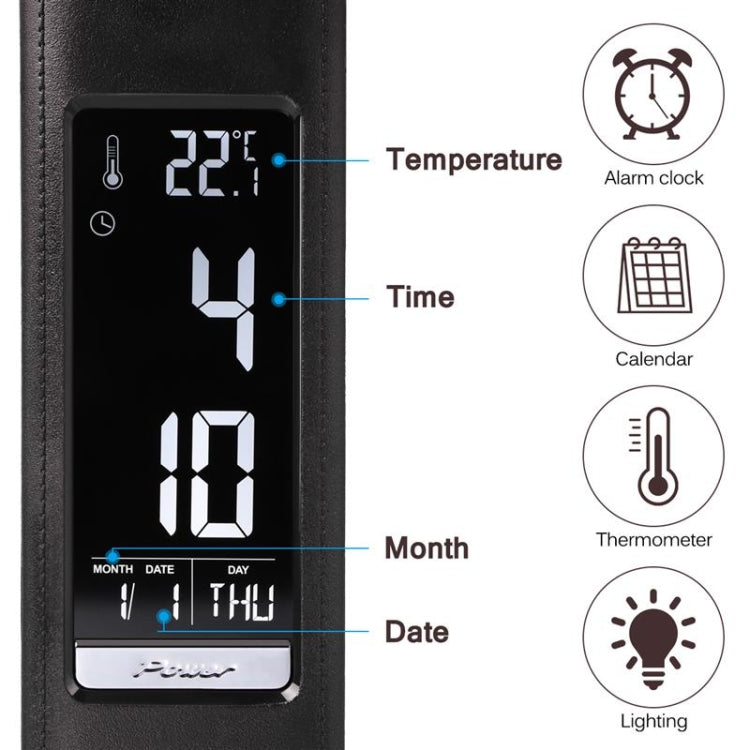 Lampada da scrivania a LED con struttura in pelle dimmerabile a 3 livelli U2 5W con display temperatura/orologio/calendario, Black