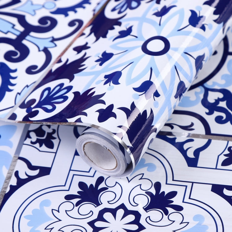 2 adesivi murali per piastrelle antifumo da cucina, carta da parati per stufa, Happy Every Day, Purple Vine, Blossoming Flowers, Blue Ans White Porcelain