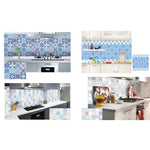2 adesivi murali per piastrelle antifumo da cucina, carta da parati per stufa, Happy Every Day, Purple Vine, Blossoming Flowers, Blue Ans White Porcelain