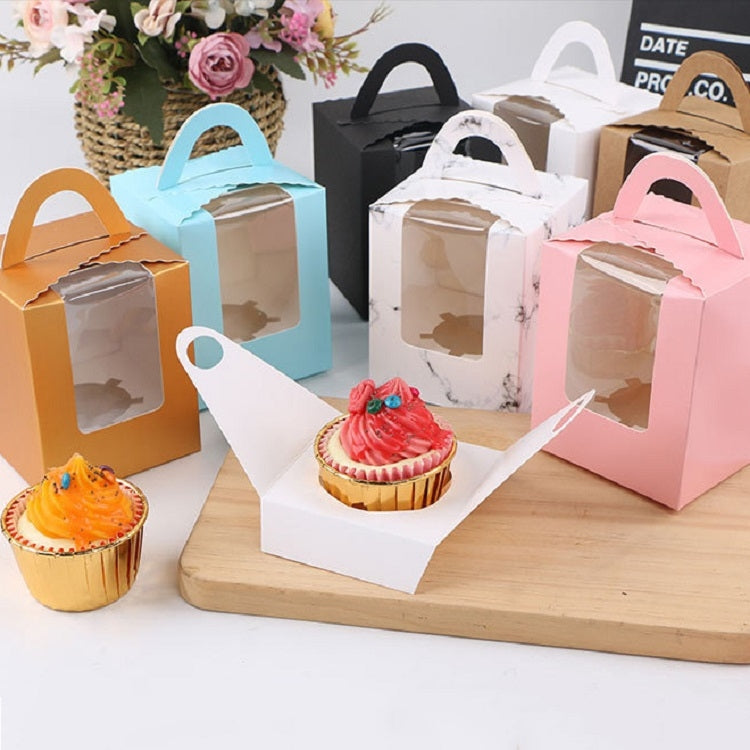 Scatola per pasticceria portatile con tazza in cartone da 30 pezzi con finestra trasparente, 1 pezzo, White, Gold, Marble, Cowhide Color, Blue, Black, Pink, Green, Red