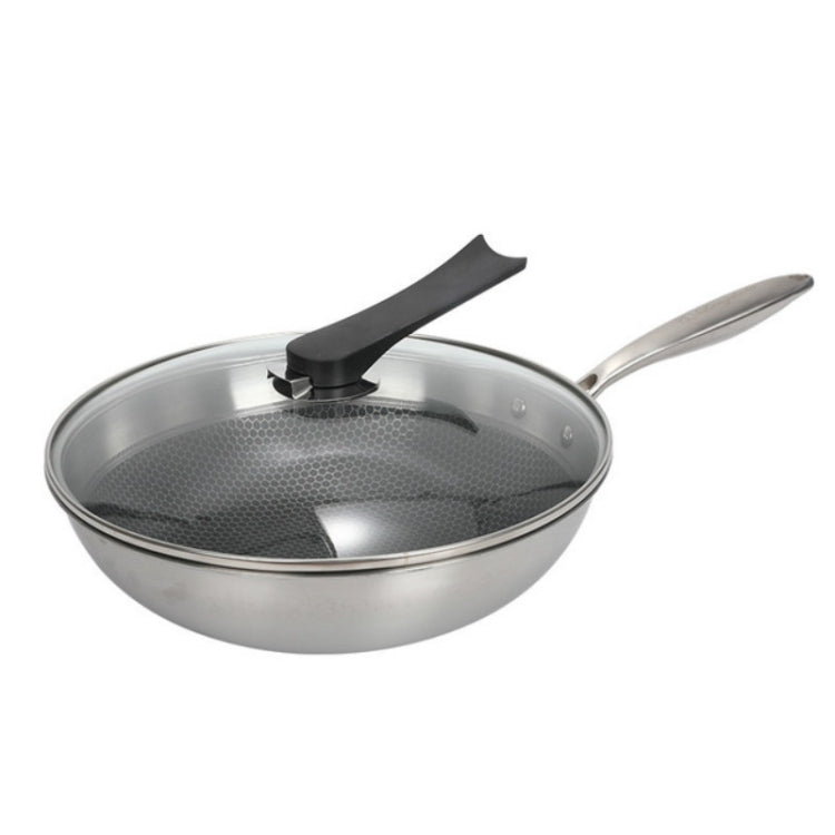 Wok a fondo piatto in acciaio inossidabile 304 per uso domestico, senza olio e non rivestito, adatto per fornelli a gas a induzione, 32cm