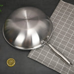 Wok a fondo piatto in acciaio inossidabile 304 per uso domestico, senza olio e non rivestito, adatto per fornelli a gas a induzione, 32cm