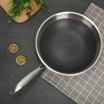 Wok a fondo piatto in acciaio inossidabile 304 per uso domestico, senza olio e non rivestito, adatto per fornelli a gas a induzione, 32cm