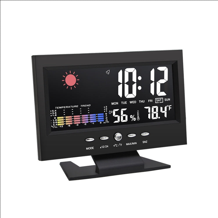 8082T Orologio delle previsioni del tempo Schermo a colori a LED Calendario perpetuo Temperatura e umidità Controllo vocale intelligente Allarme elettronico,Specifica:, Black, Black + USB
