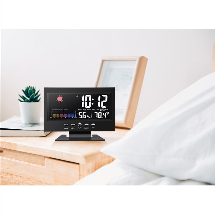 8082T Orologio delle previsioni del tempo Schermo a colori a LED Calendario perpetuo Temperatura e umidità Controllo vocale intelligente Allarme elettronico,Specifica:, Black, Black + USB