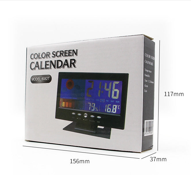 8082T Orologio delle previsioni del tempo Schermo a colori a LED Calendario perpetuo Temperatura e umidità Controllo vocale intelligente Allarme elettronico,Specifica:, Black, Black + USB