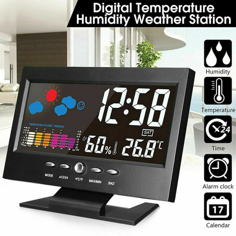 8082T Orologio delle previsioni del tempo Schermo a colori a LED Calendario perpetuo Temperatura e umidità Controllo vocale intelligente Allarme elettronico,Specifica:, Black, Black + USB