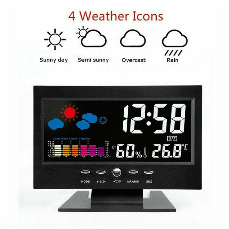 8082T Orologio delle previsioni del tempo Schermo a colori a LED Calendario perpetuo Temperatura e umidità Controllo vocale intelligente Allarme elettronico,Specifica:, Black, Black + USB
