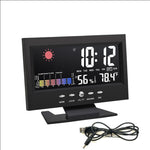 8082T Orologio delle previsioni del tempo Schermo a colori a LED Calendario perpetuo Temperatura e umidità Controllo vocale intelligente Allarme elettronico,Specifica:, Black, Black + USB