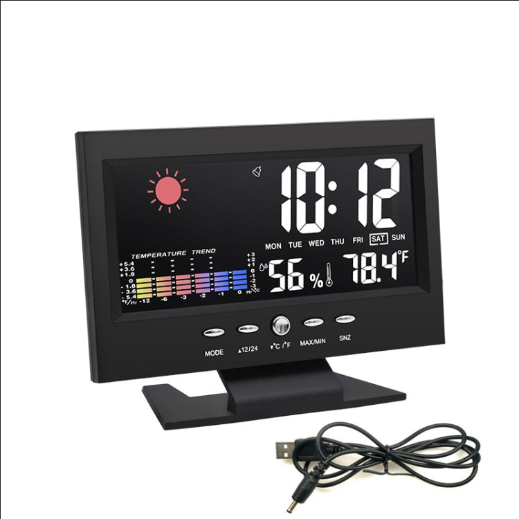 8082T Orologio delle previsioni del tempo Schermo a colori a LED Calendario perpetuo Temperatura e umidità Controllo vocale intelligente Allarme elettronico,Specifica:, Black, Black + USB