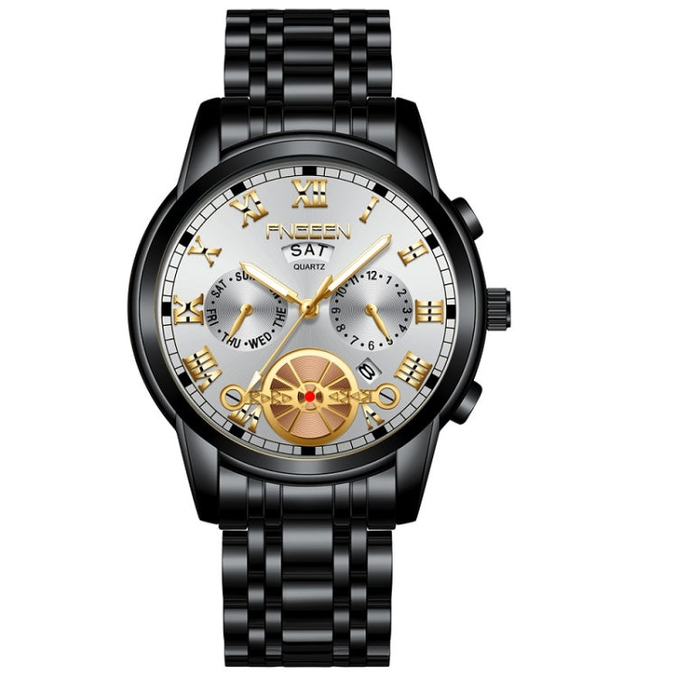 Orologio al quarzo multifunzione FNGEEN 4001 da uomo non meccanico, Gold Blue Surface, Gold White Surface, White Steel Blue Surface, White Steel White Surface, Brown Leather Gold Blue Surface, Brown leather Gold White Surface                           ...