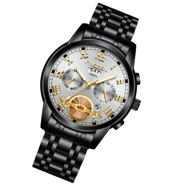 Orologio al quarzo multifunzione FNGEEN 4001 da uomo non meccanico, Gold Blue Surface, Gold White Surface, White Steel Blue Surface, White Steel White Surface, Brown Leather Gold Blue Surface, Brown leather Gold White Surface                           ...