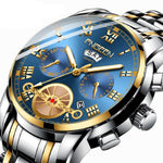Orologio al quarzo multifunzione FNGEEN 4001 da uomo non meccanico, Gold Blue Surface, Gold White Surface, White Steel Blue Surface, White Steel White Surface, Brown Leather Gold Blue Surface, Brown leather Gold White Surface                           ...