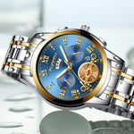 Orologio al quarzo multifunzione FNGEEN 4001 da uomo non meccanico, Gold Blue Surface, Gold White Surface, White Steel Blue Surface, White Steel White Surface, Brown Leather Gold Blue Surface, Brown leather Gold White Surface                           ...
