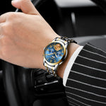 Orologio al quarzo multifunzione FNGEEN 4001 da uomo non meccanico, Gold Blue Surface, Gold White Surface, White Steel Blue Surface, White Steel White Surface, Brown Leather Gold Blue Surface, Brown leather Gold White Surface                           ...