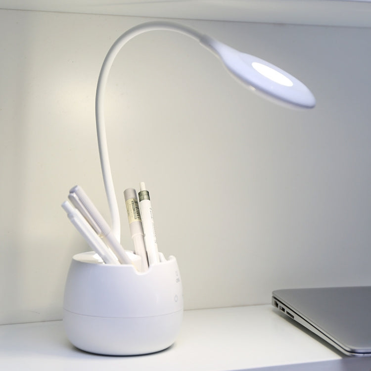 Deli 4326 Lampada da tavolo con ricarica USB ad anello regolabile a tre velocità con portapenne