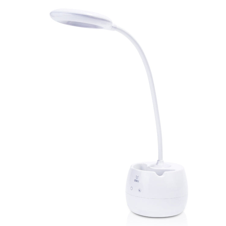 Deli 4326 Lampada da tavolo con ricarica USB ad anello regolabile a tre velocità con portapenne