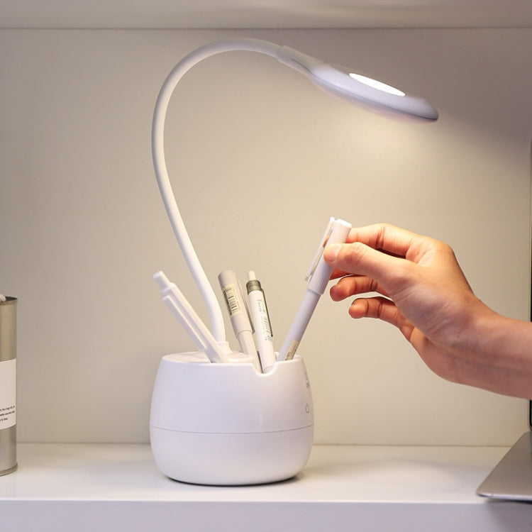 Deli 4326 Lampada da tavolo con ricarica USB ad anello regolabile a tre velocità con portapenne