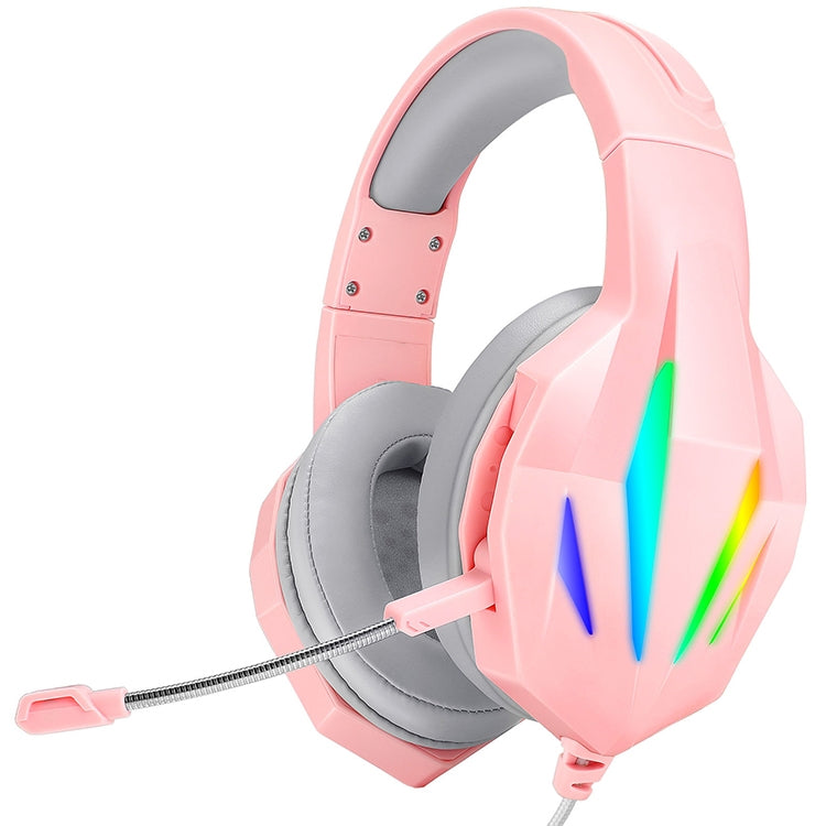 ERXUNG J5 Cuffie da gioco montate sulla testa Giochi per computer desktop controllati da filo con microfono Cuffie luminose