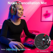 ERXUNG J5 Cuffie da gioco montate sulla testa Giochi per computer desktop controllati da filo con microfono Cuffie luminose