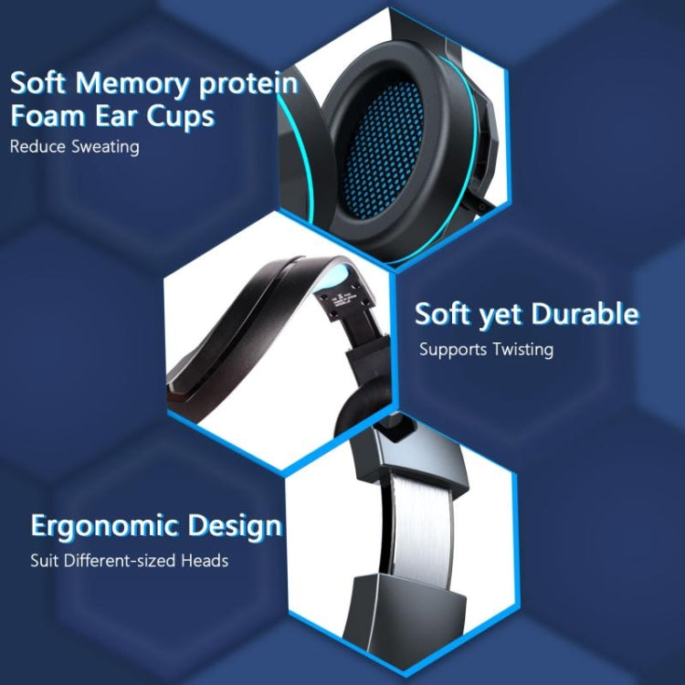 ERXUNG J5 Cuffie da gioco montate sulla testa Giochi per computer desktop controllati da filo con microfono Cuffie luminose